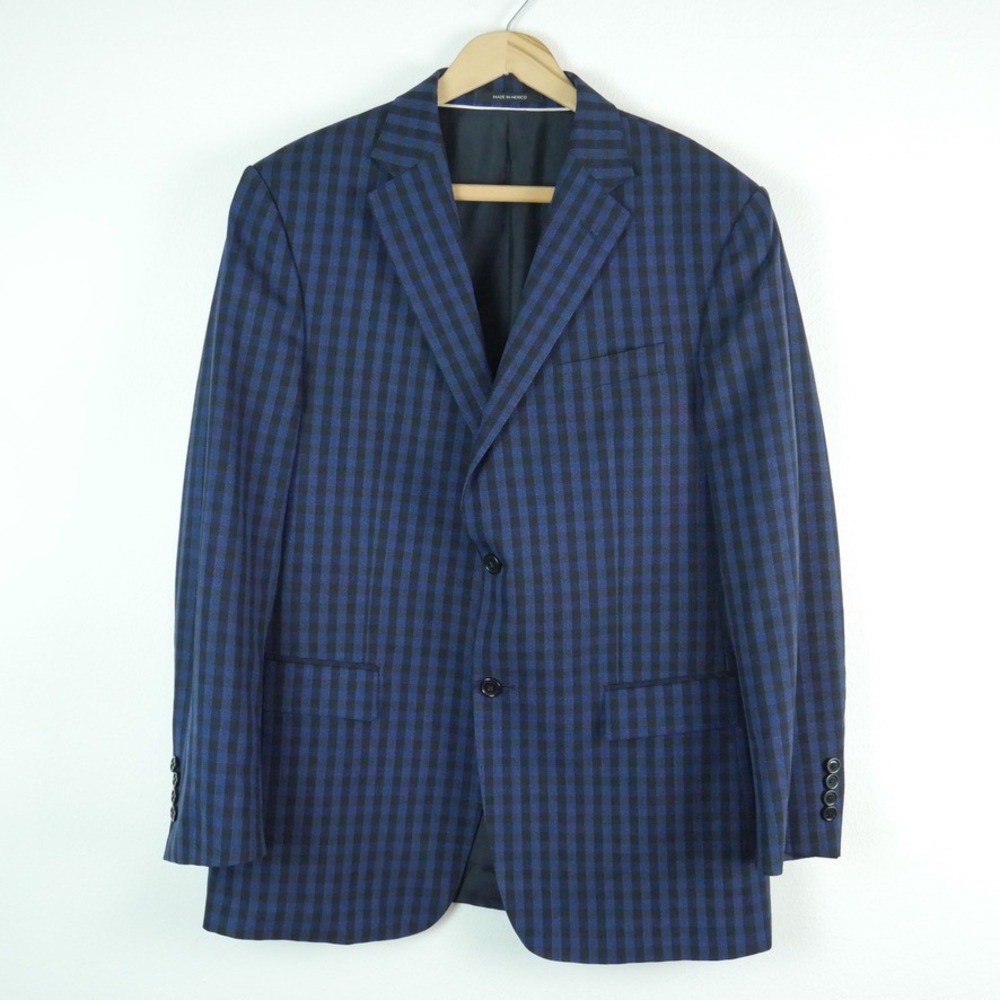 Z Zegna Blazer Blue Black Gingham Check Drop 7 Jacket 40R Luxury Sport Coat